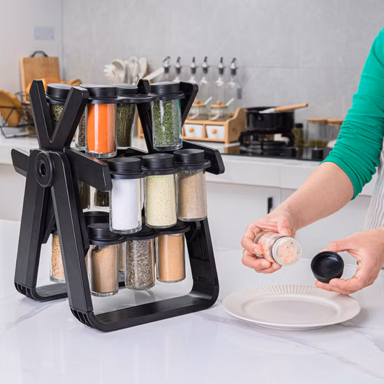 Countertop 360-Degree Rotating Seasoning Organizer 18 Cans Glass Spice Racks Bl21088