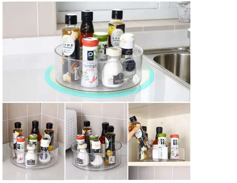 Kitchen Cabinet Condimetns Oil Spice Drawer Storage Organizer Plastic Pantry 360 Rotating Seasoning Storage Tray