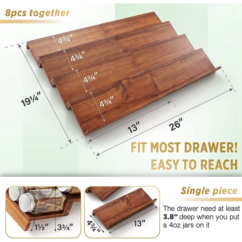 Acacia Spice Rack Organizer for Drawer Wooden Tray Spice Racks Organizer 4 Tier Spice Drawer Organizer